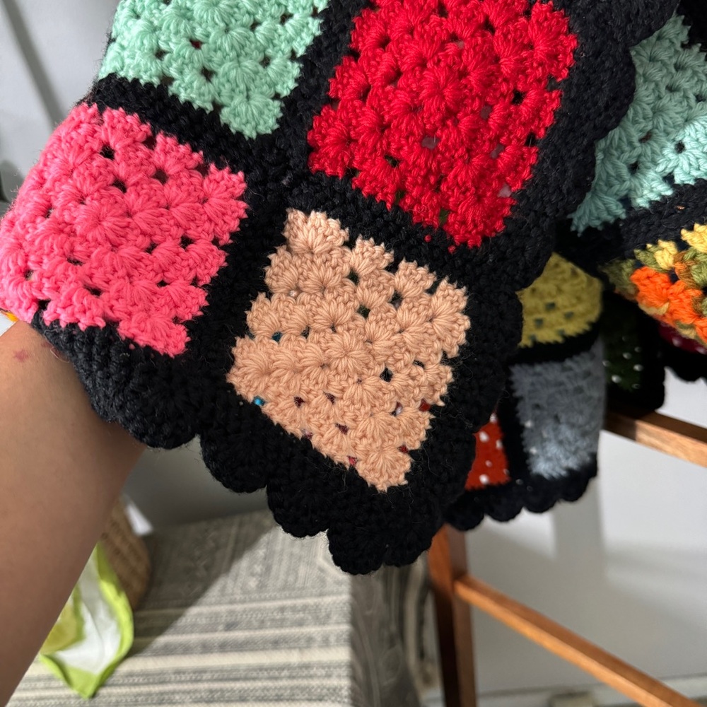 Vintage Multicolored Handmade Hand Knit Granny Square Throw Blanket - Picture 2 of 6